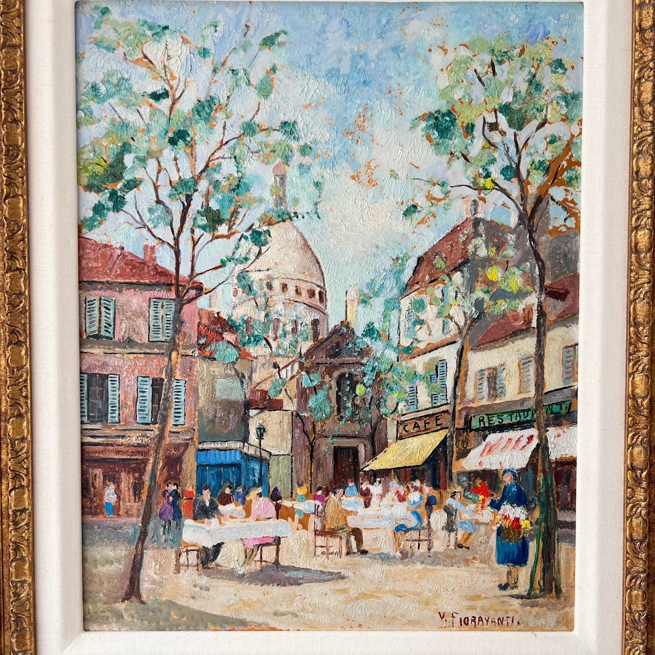 Vincenzo Fioravanti Signed Parisian Scene Oil Painting