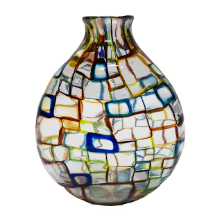 Mosaic Pattern Art Glass Signed Vintage Vase