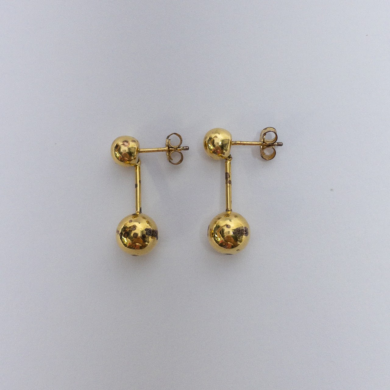 Sterling Silver Vermeil Ball Stud Drop Earrings