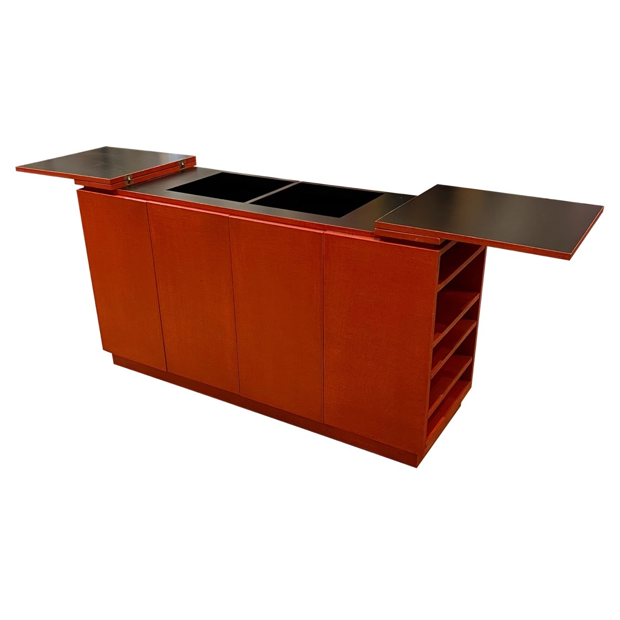 Red Grasscloth Bar/Credenza