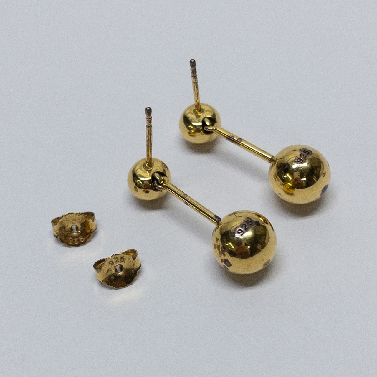 Sterling Silver Vermeil Ball Stud Drop Earrings