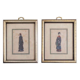 Antique Chinese Miniature Portrait Painting Pair