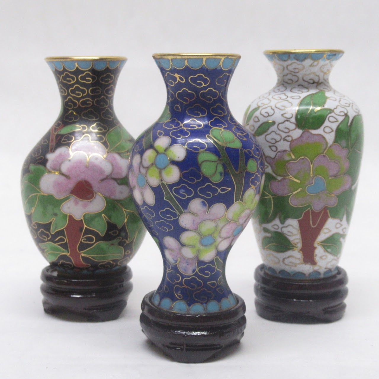 Cloisonné Miniature Vase Trio