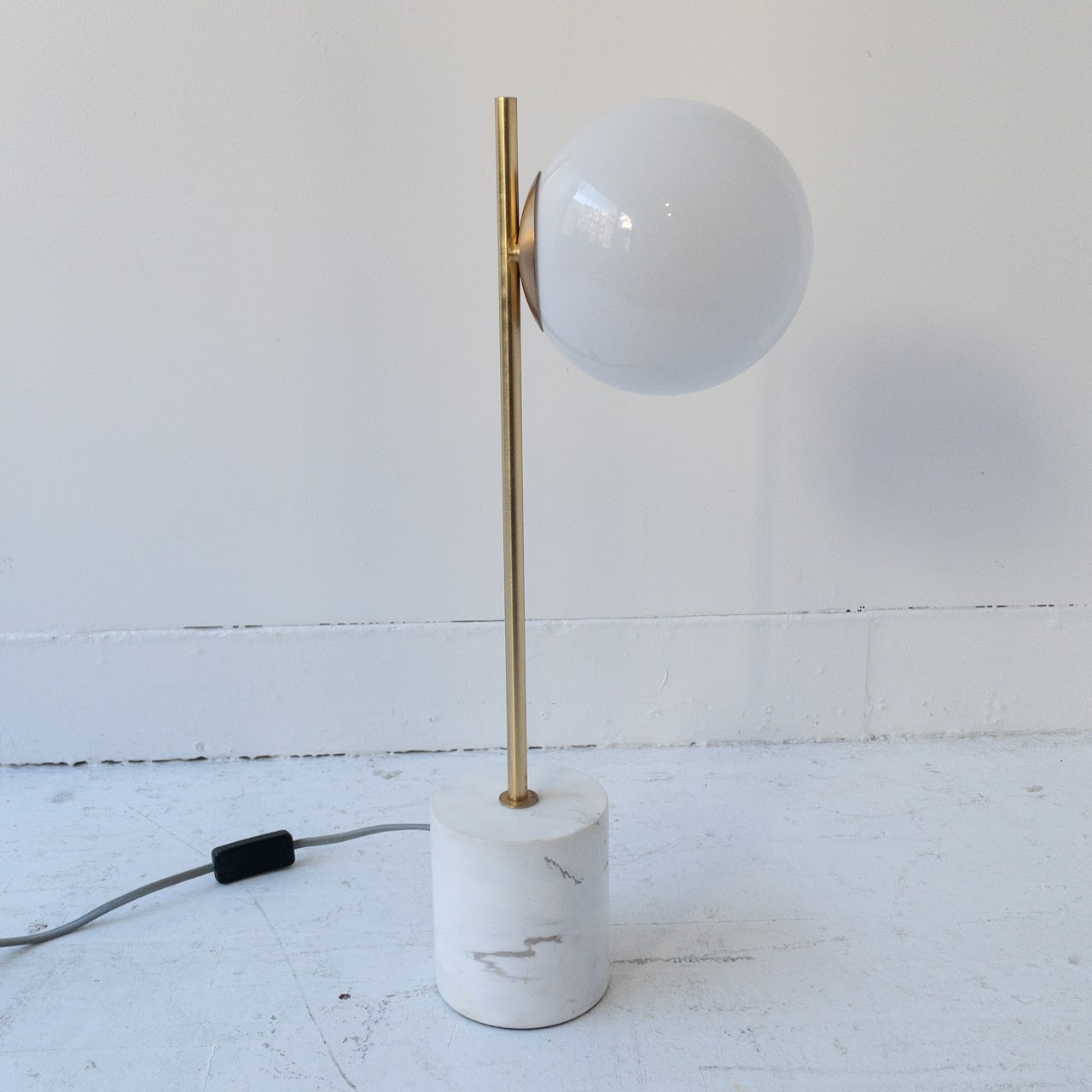 West Elm Sphere & Stem Marble, Brass & Milk Glass Table Lamp