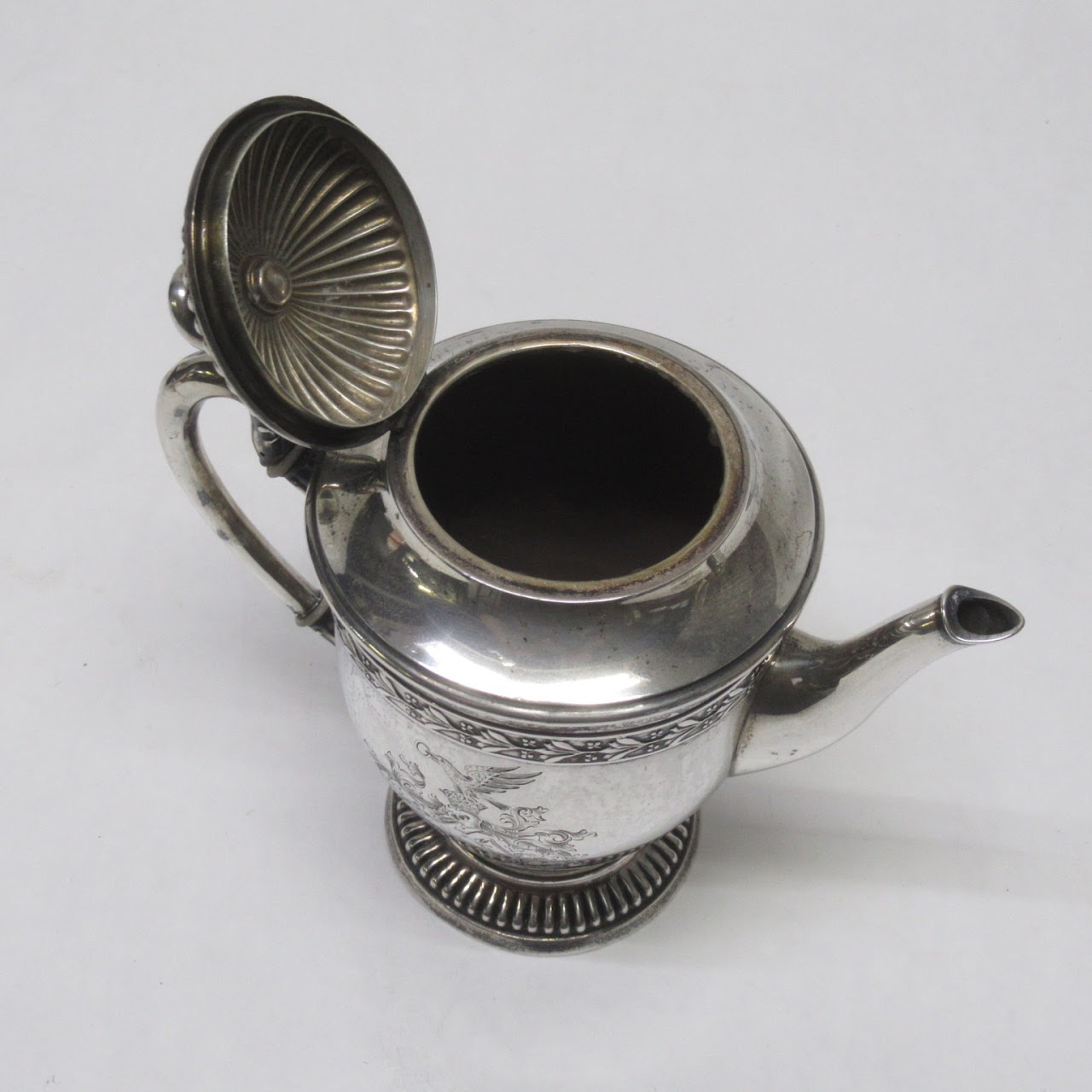 800 Silver Antique 'Deus Pascit Corvos' German Teapot