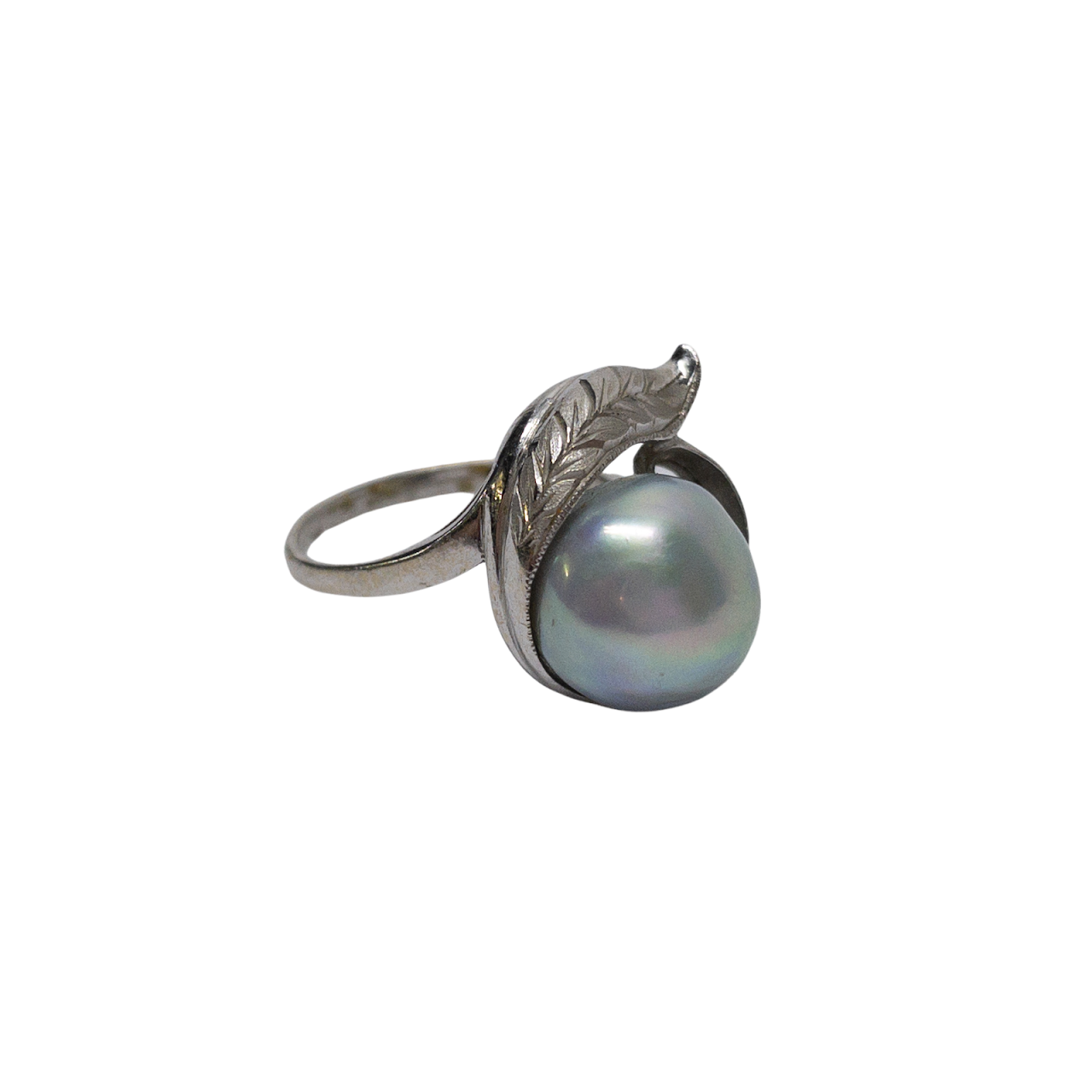 14K White Gold Grey Pearl Ring