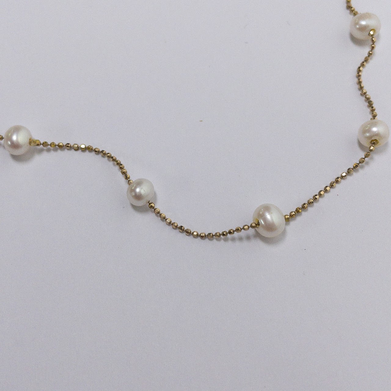 14K Yellow Gold Pearl Station Necklace