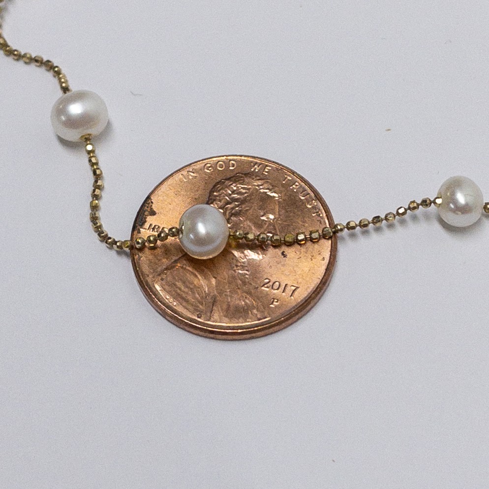 14K Yellow Gold Pearl Station Necklace