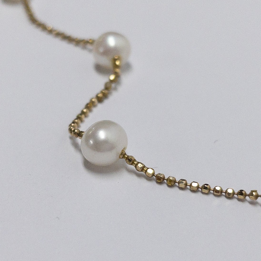 14K Yellow Gold Pearl Station Necklace