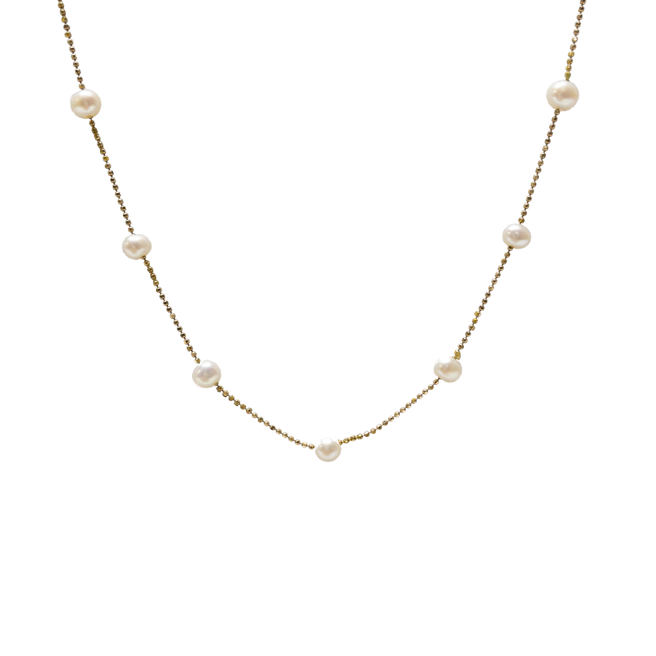 14K Yellow Gold Pearl Station Necklace