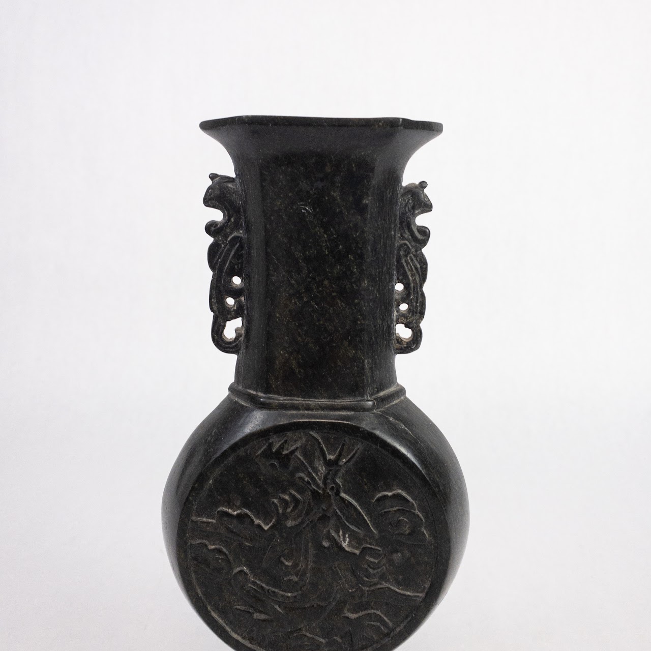 Asian Carved Soapstone Dragon and Crane Vase