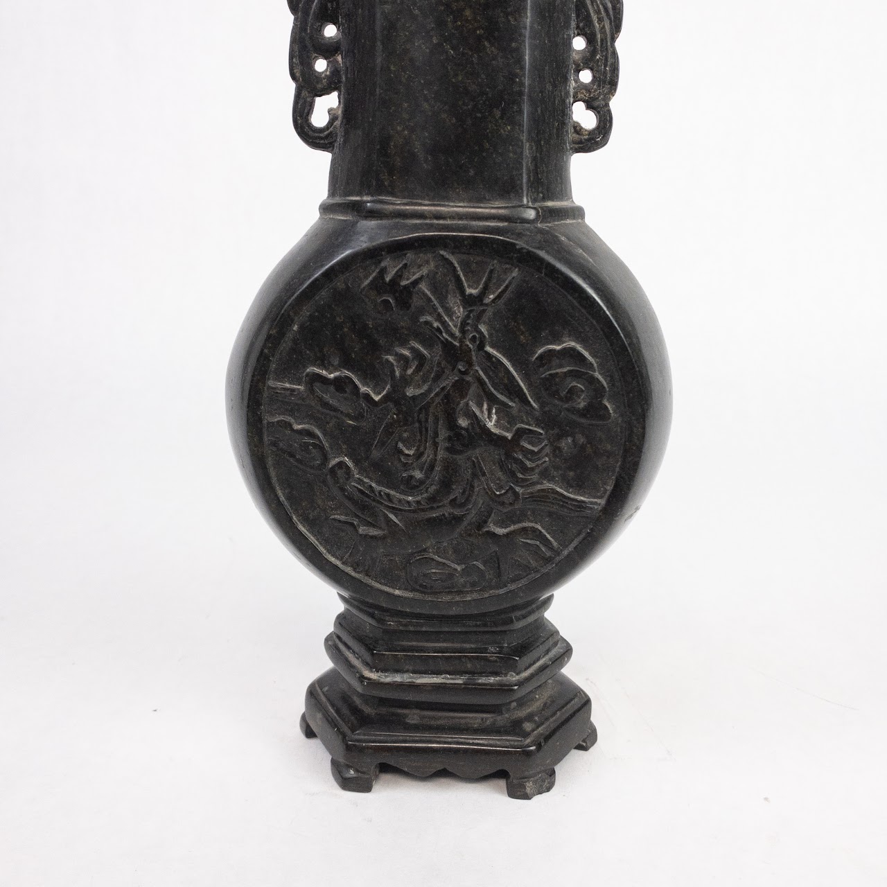 Asian Carved Soapstone Dragon and Crane Vase