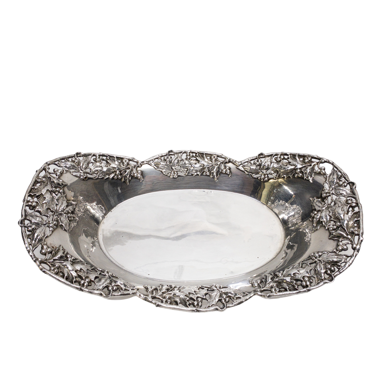 Sterling Silver Holly Motif Oblong DIsh