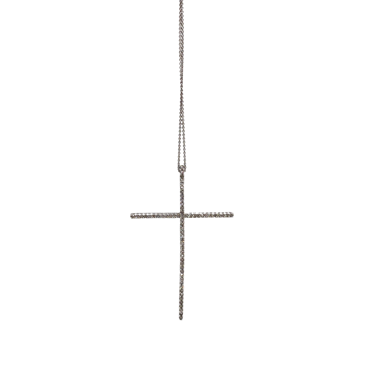 14K White Gold Diamond Cross Pendant Necklace