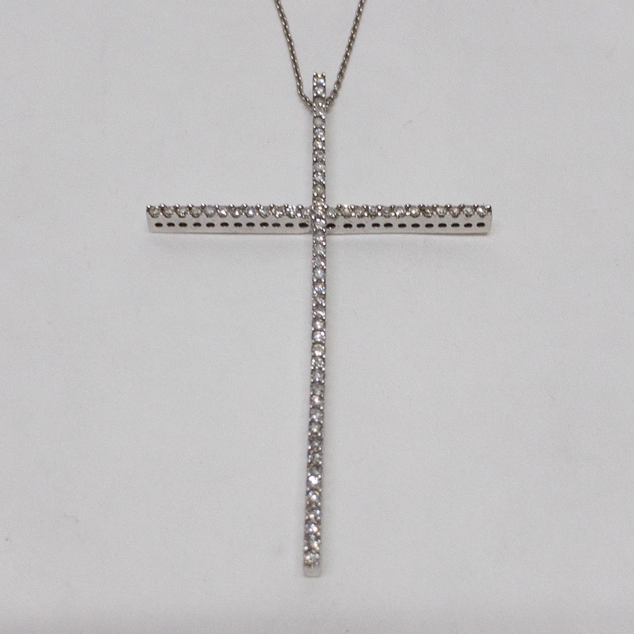 14K White Gold Diamond Cross Pendant Necklace