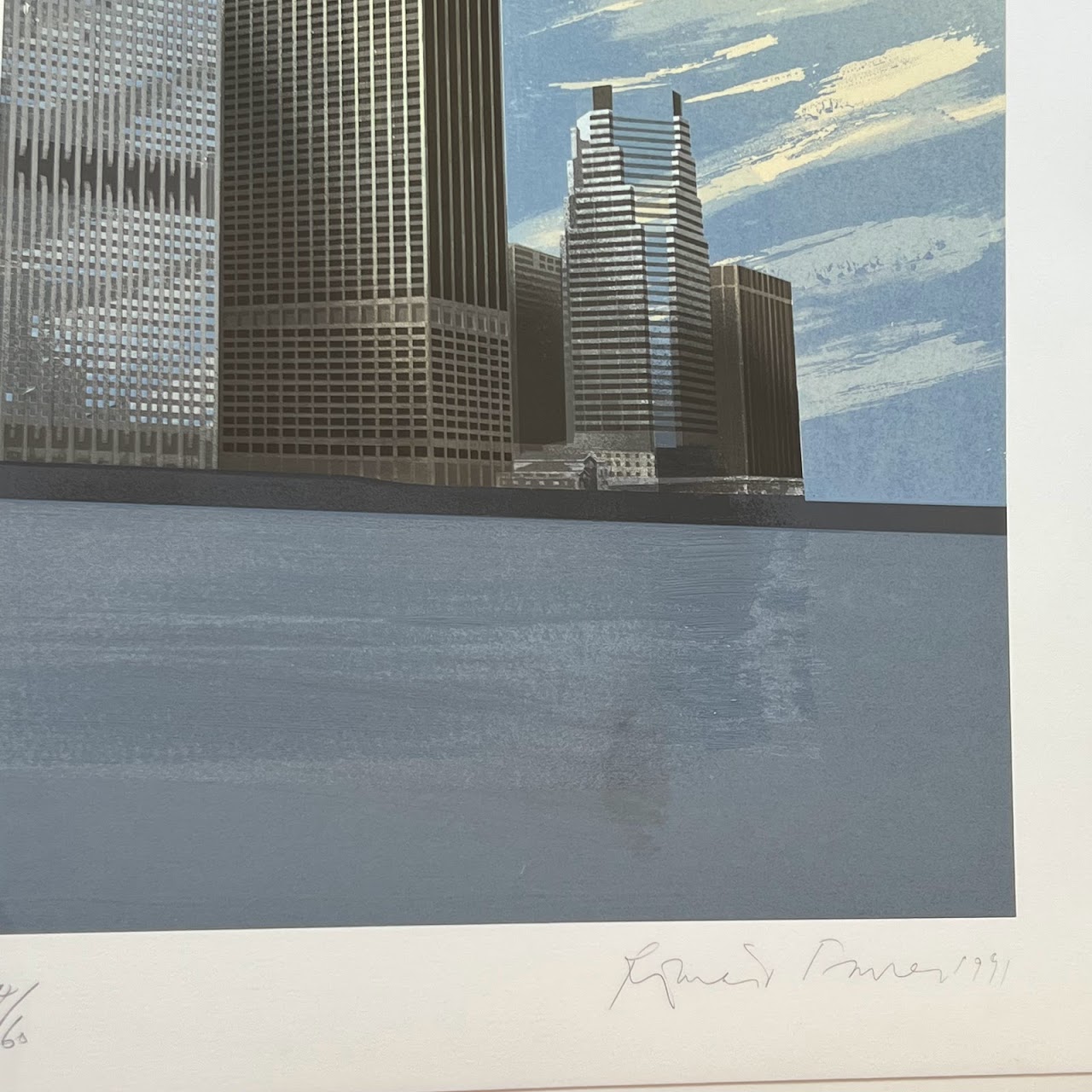 Brooklyn Bridge, Manhattan Skyline Signed Large Scale Lithograph