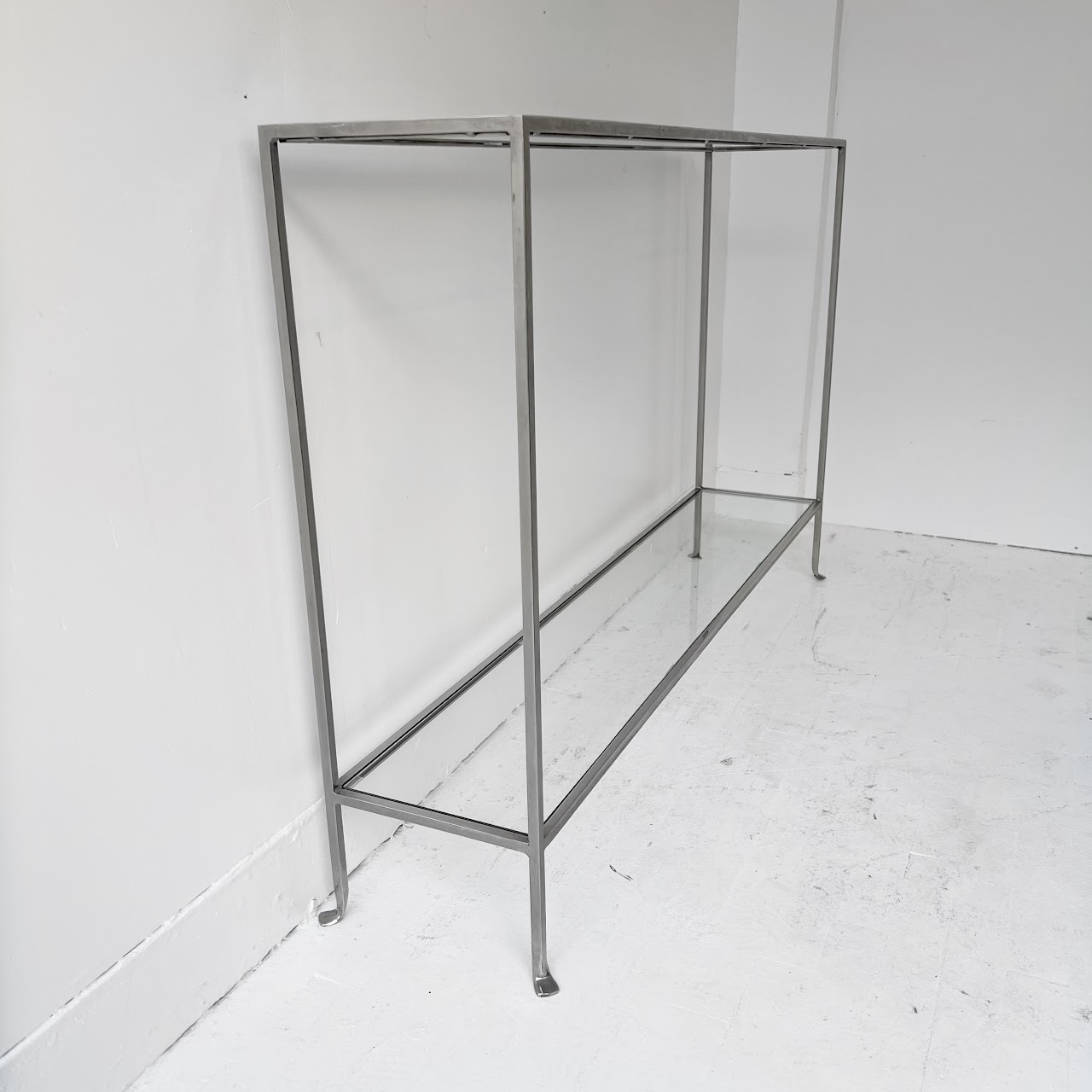 Contemporary Narrow Nickel & Glass Console Table