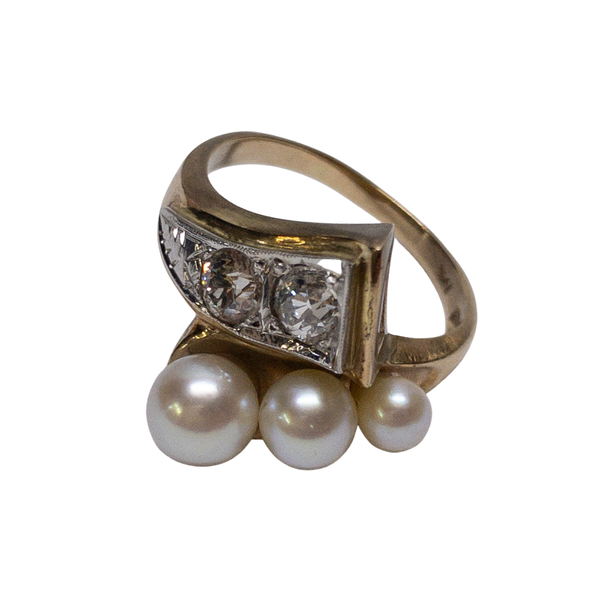 10K Gold Diamond & Pearl Ring