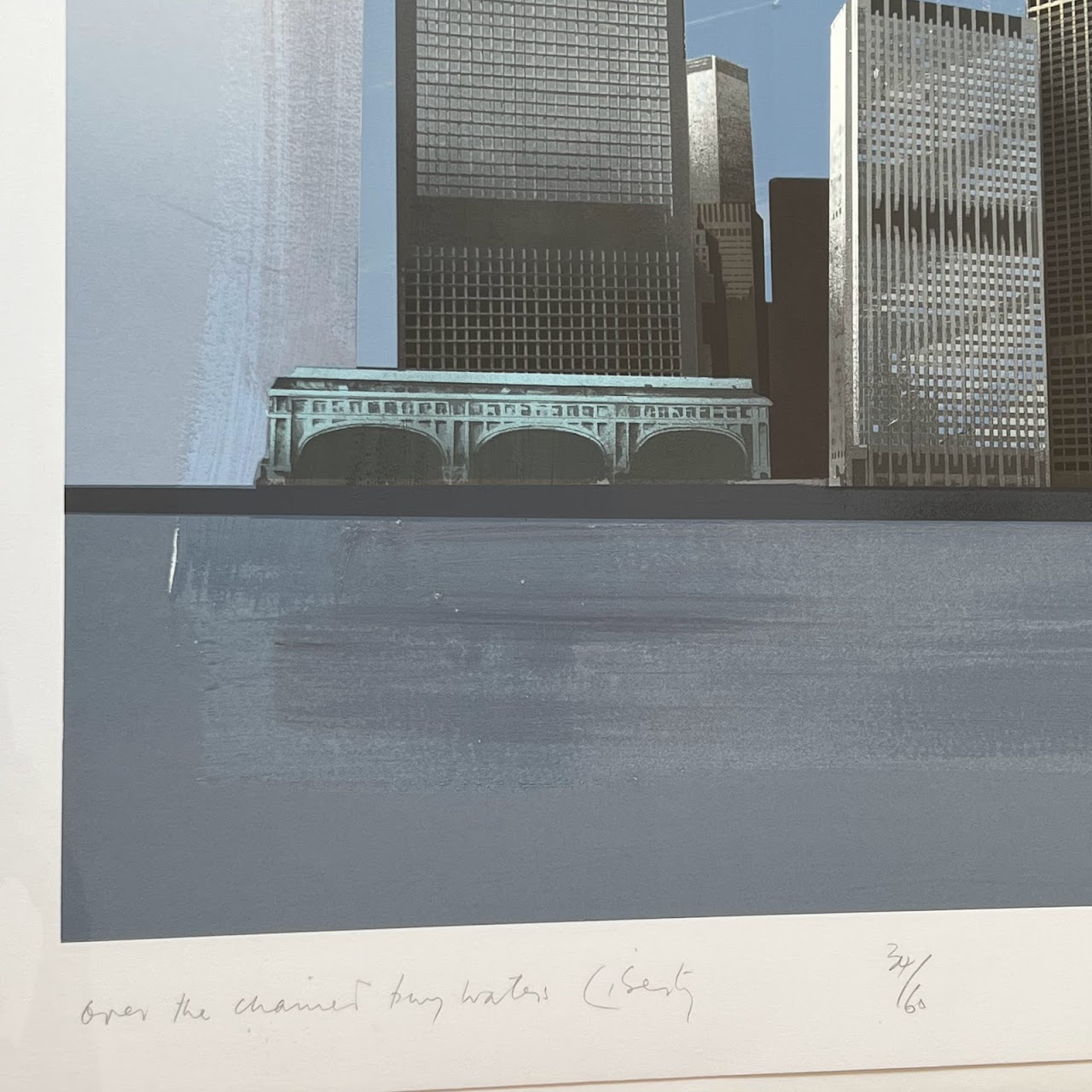 Brooklyn Bridge, Manhattan Skyline Signed Large Scale Lithograph