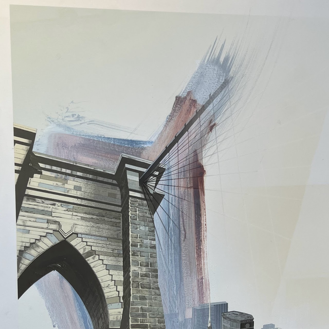 Brooklyn Bridge, Manhattan Skyline Signed Large Scale Lithograph