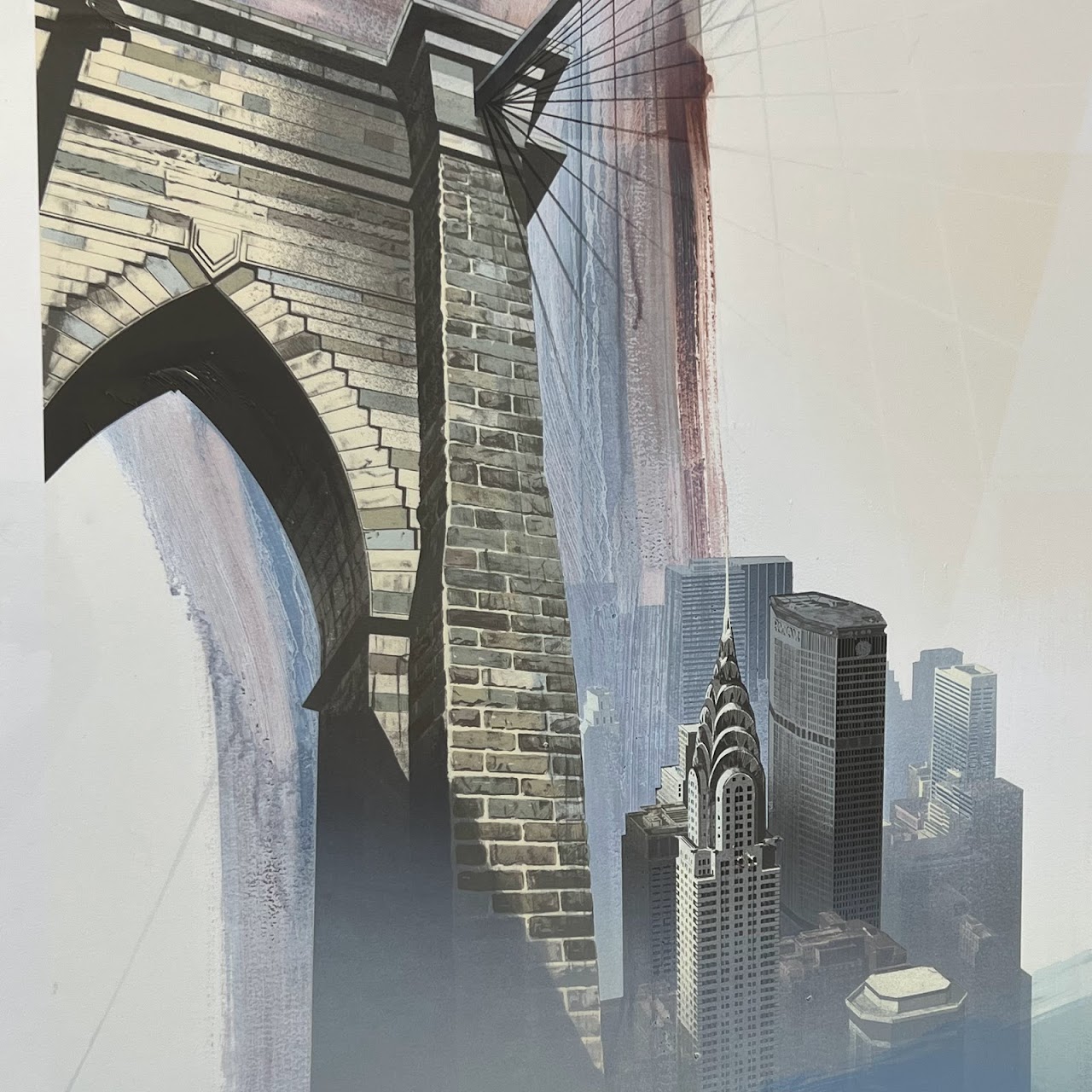 Brooklyn Bridge, Manhattan Skyline Signed Large Scale Lithograph