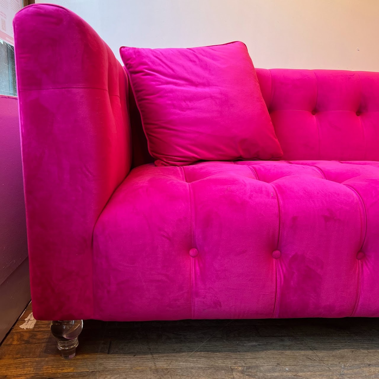 TOV Furniture Bea Hot Pink Velvet Chesterfield Sofa