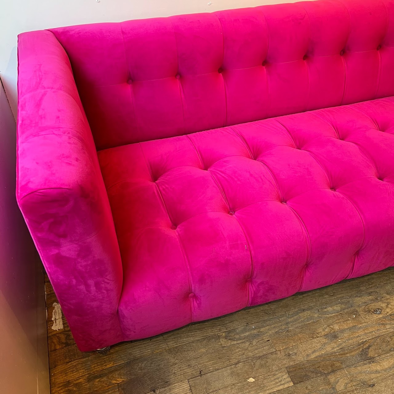 TOV Furniture Bea Hot Pink Velvet Chesterfield Sofa