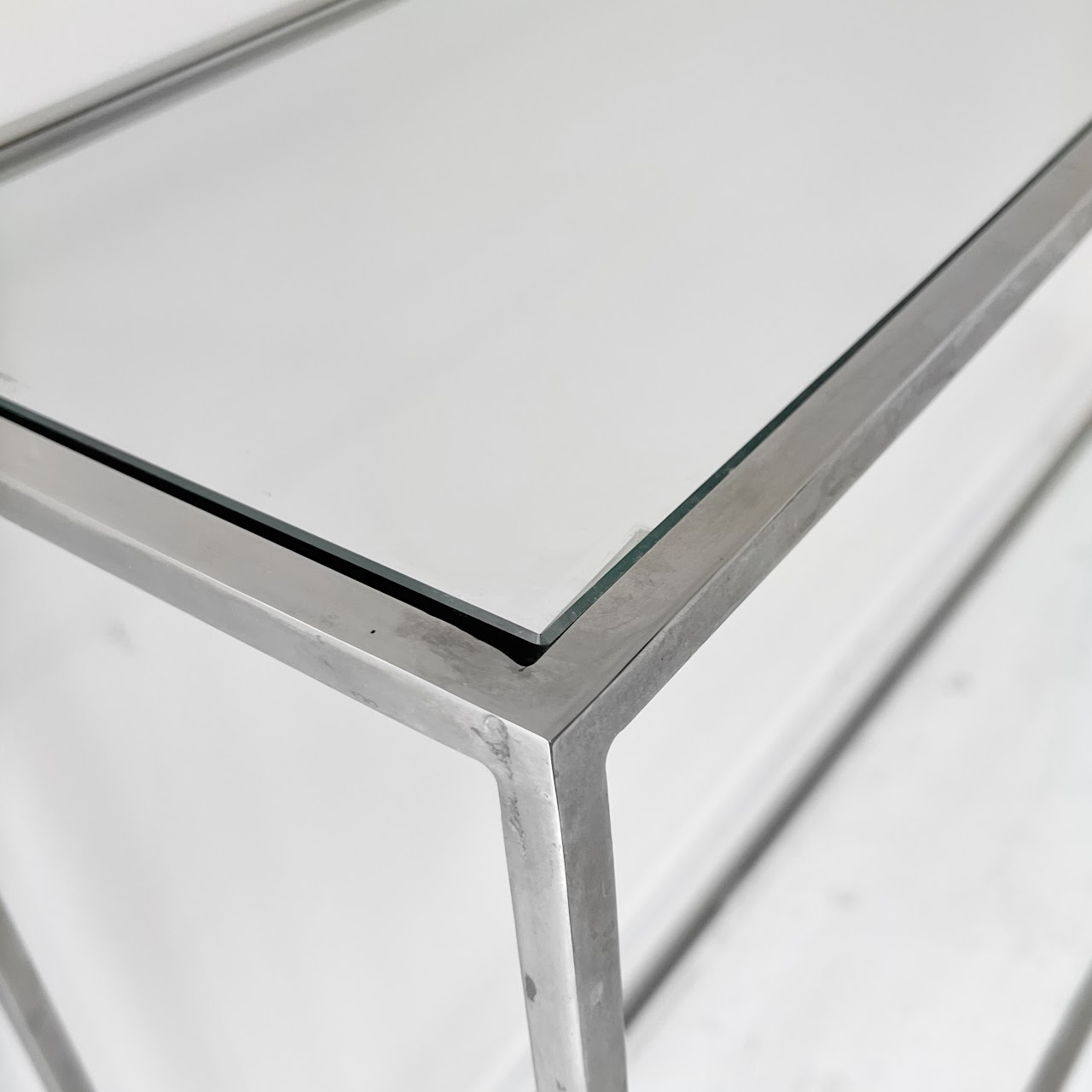 Contemporary Narrow Nickel & Glass Console Table