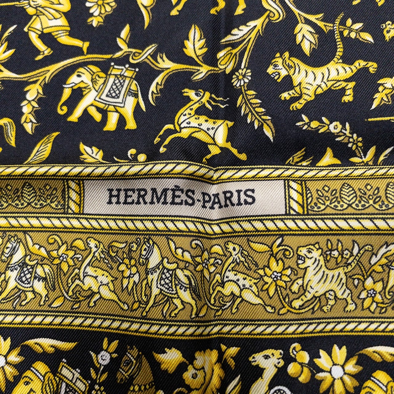 Hermès Black & Gold Silk Scarf