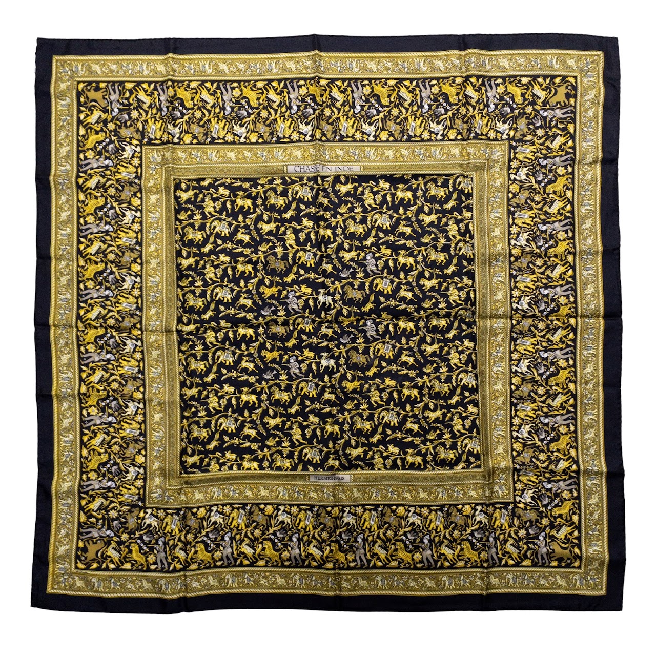 Hermès Black & Gold Silk Scarf