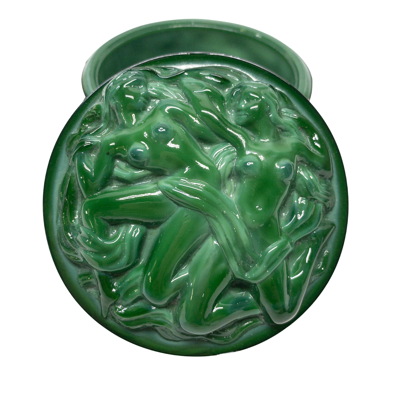 Art Nouveau Style Malachite Glass Trinket Box