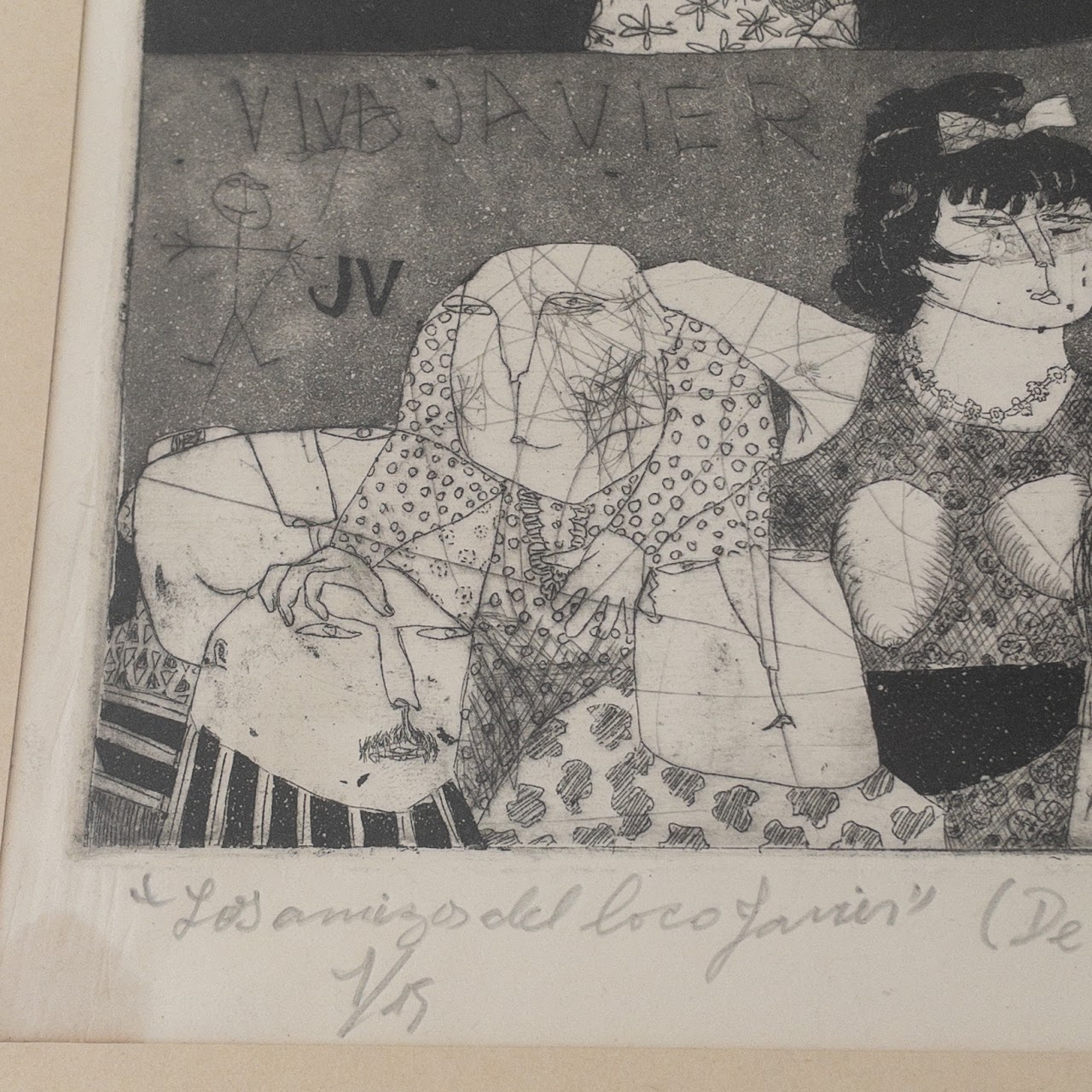 Signed 1960s Figural Group Etching