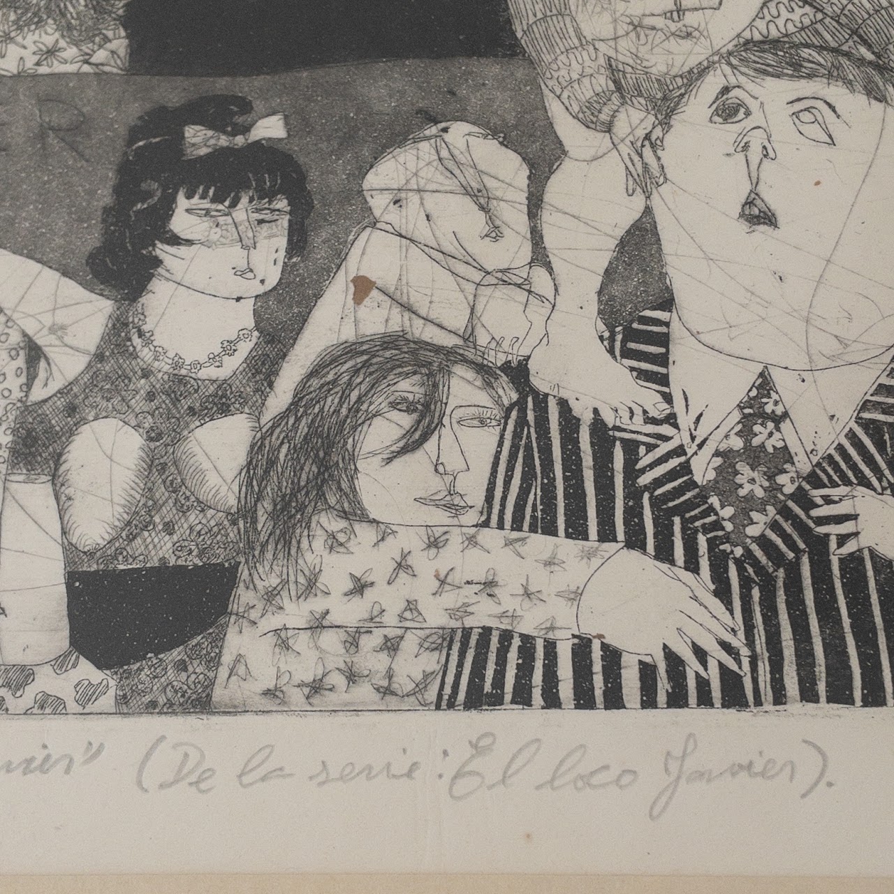 Signed 1960s Figural Group Etching