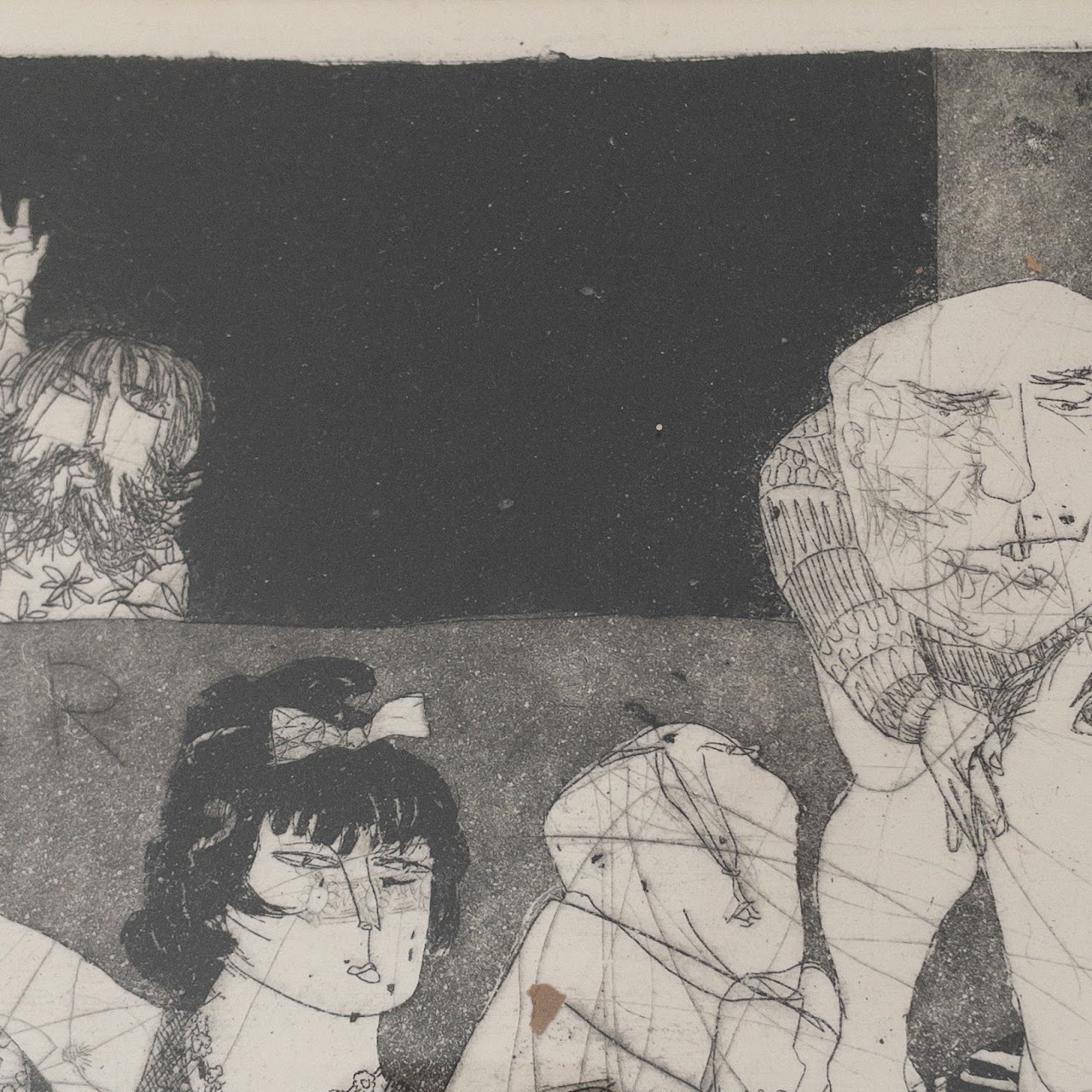 Signed 1960s Figural Group Etching