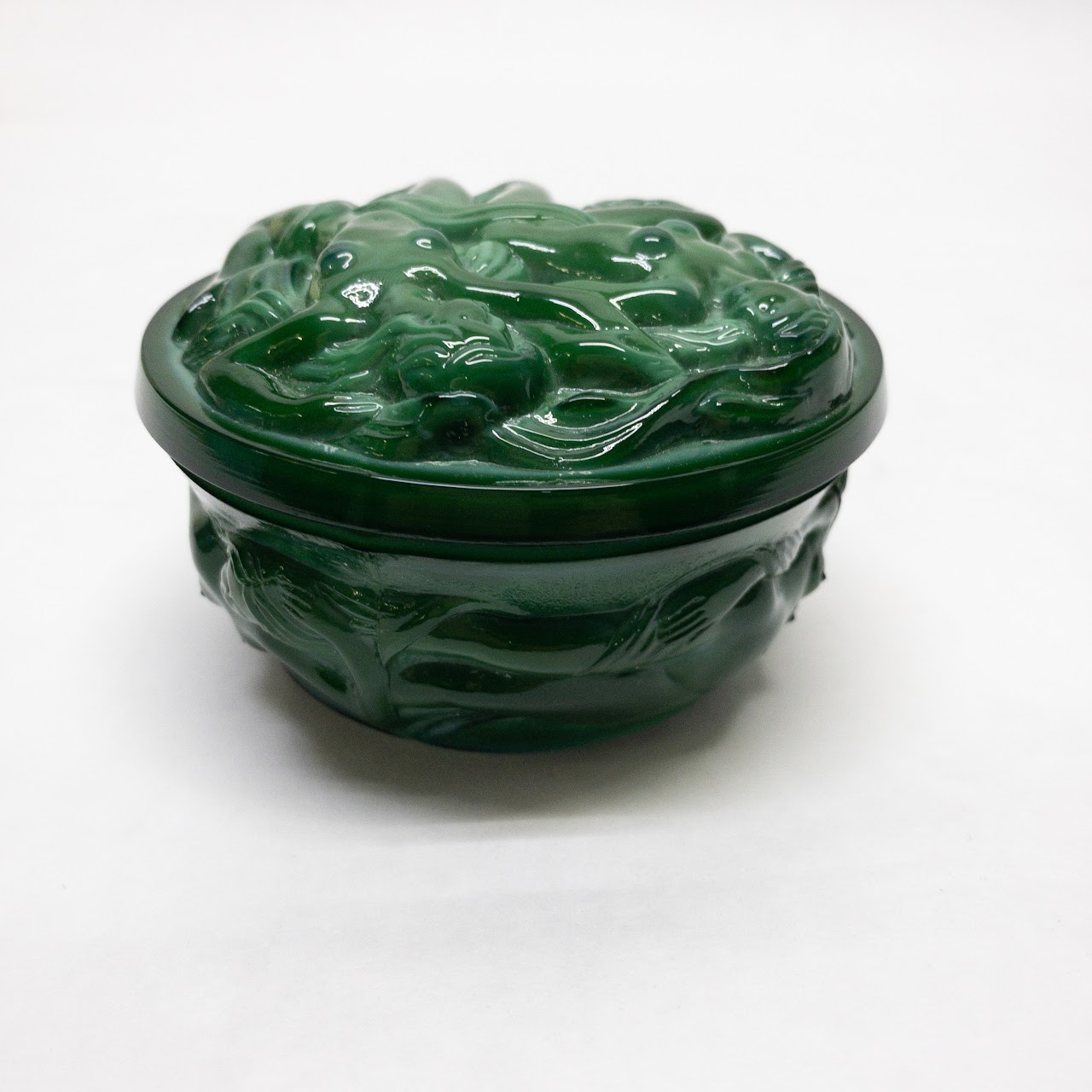 Art Nouveau Style Malachite Glass Trinket Box