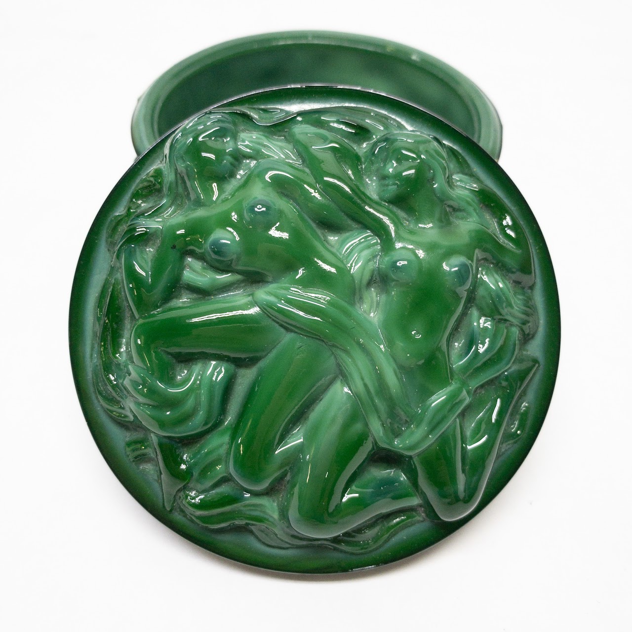 Art Nouveau Style Malachite Glass Trinket Box