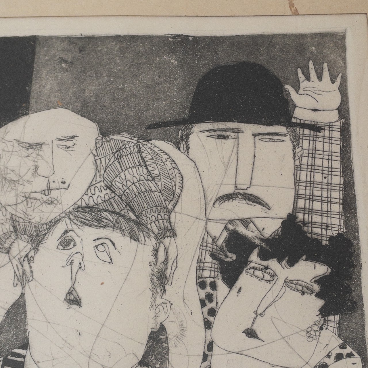 Signed 1960s Figural Group Etching