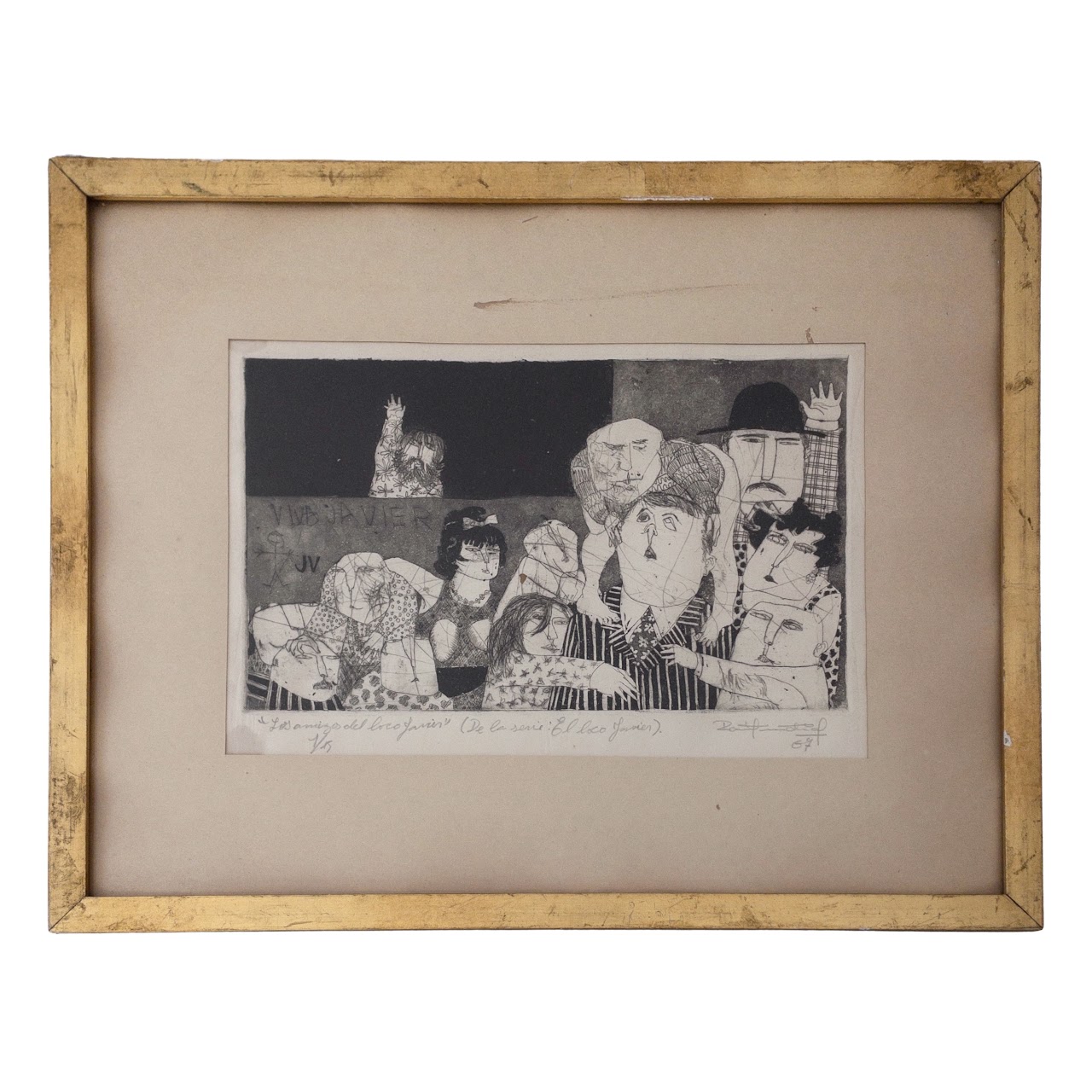 Signed 1960s Figural Group Etching