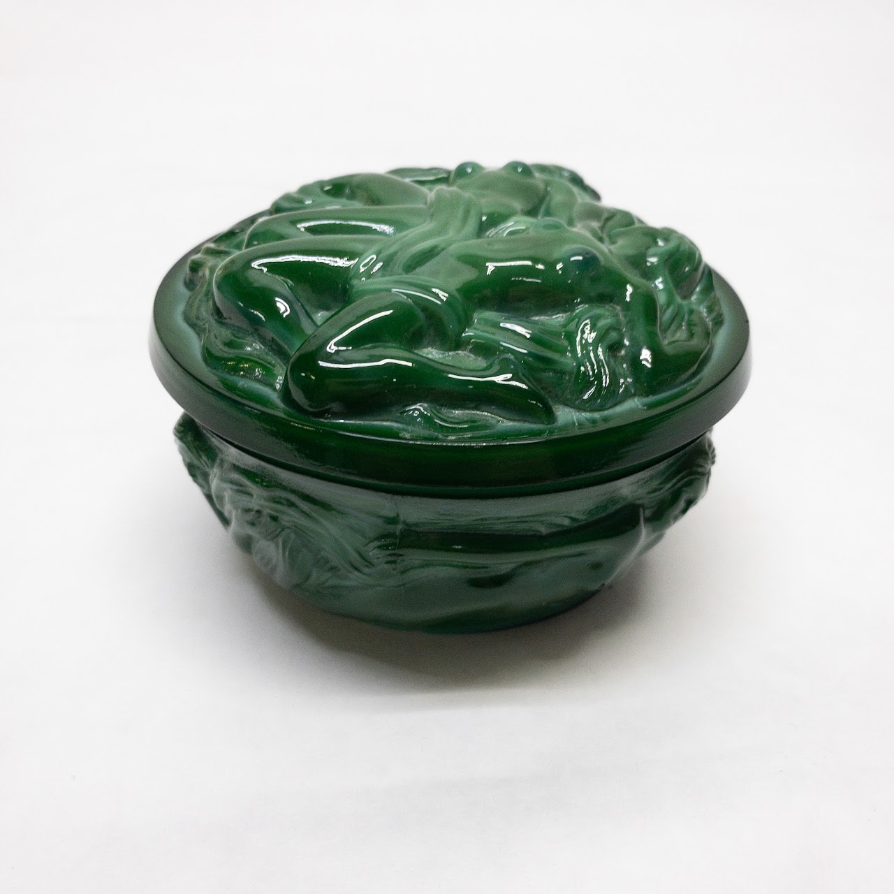 Art Nouveau Style Malachite Glass Trinket Box