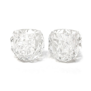Tiffany & Co. Crystal Rock Cut Votive Candle Holder Pair
