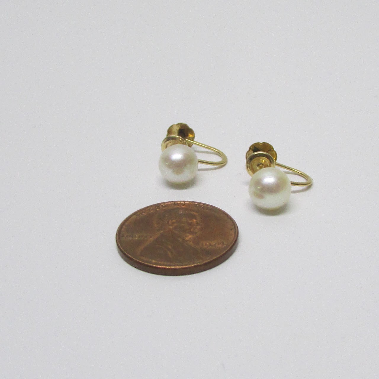 14K Gold & Pearl Screw Back Earrings