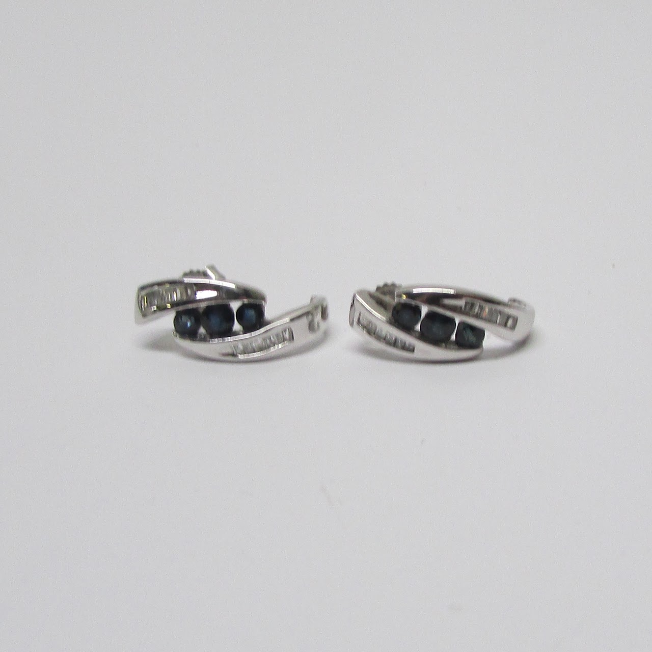 10K White Gold, Diamond & Sapphire Earrings