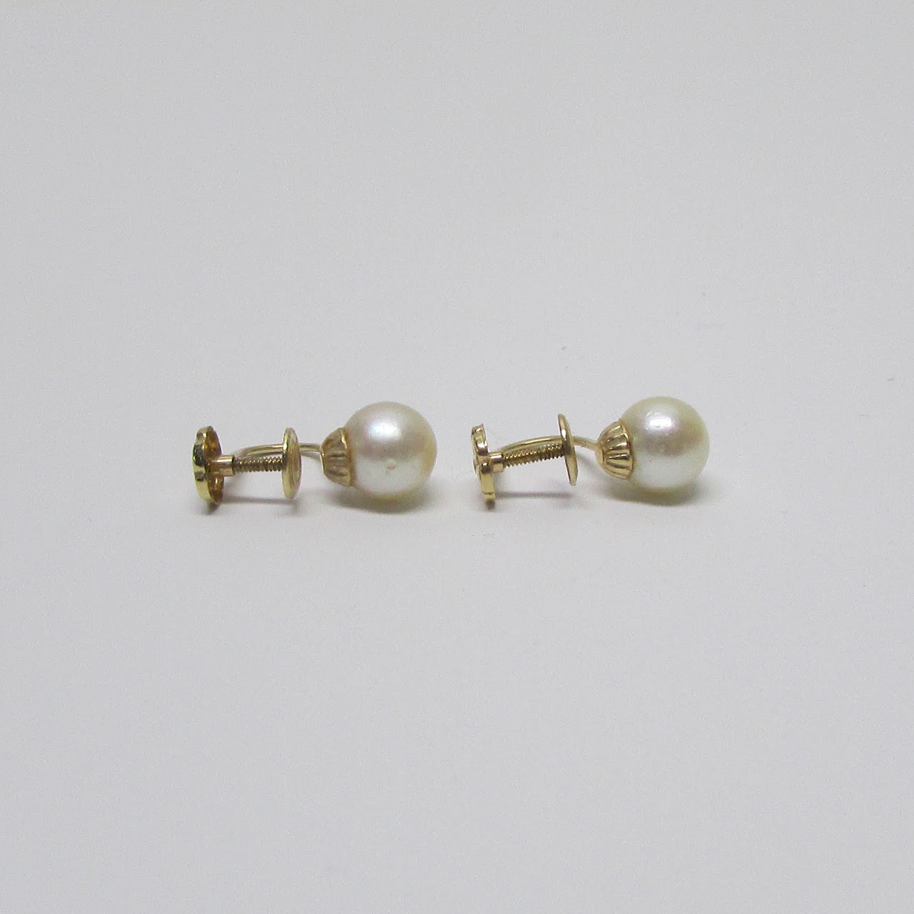 14K Gold & Pearl Screw Back Earrings