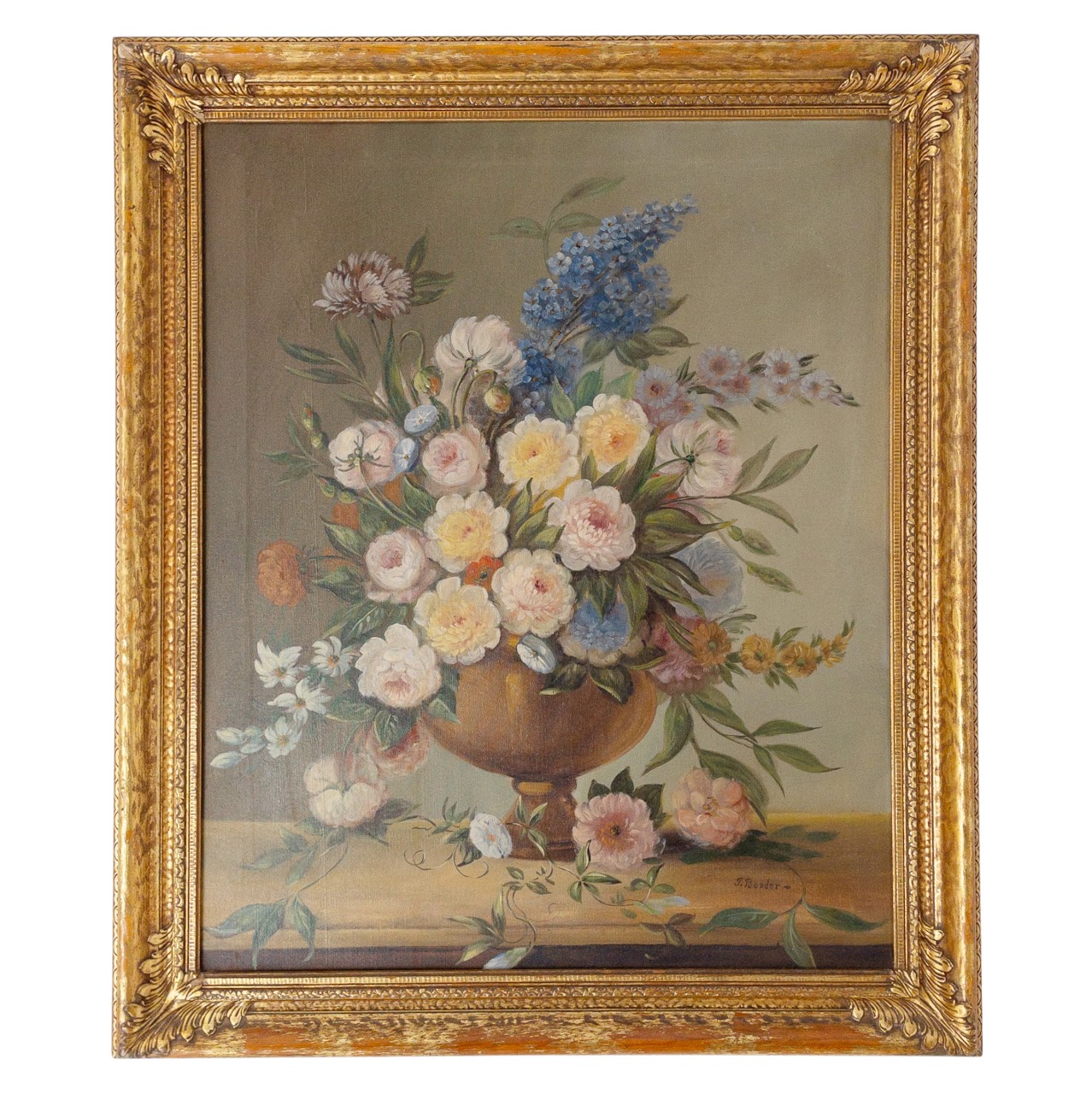 J. Bouder Signed Still Life Floral Painting