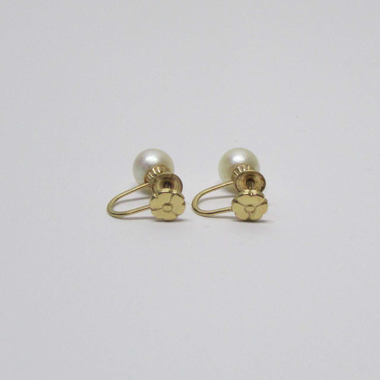 14K Gold & Pearl Screw Back Earrings