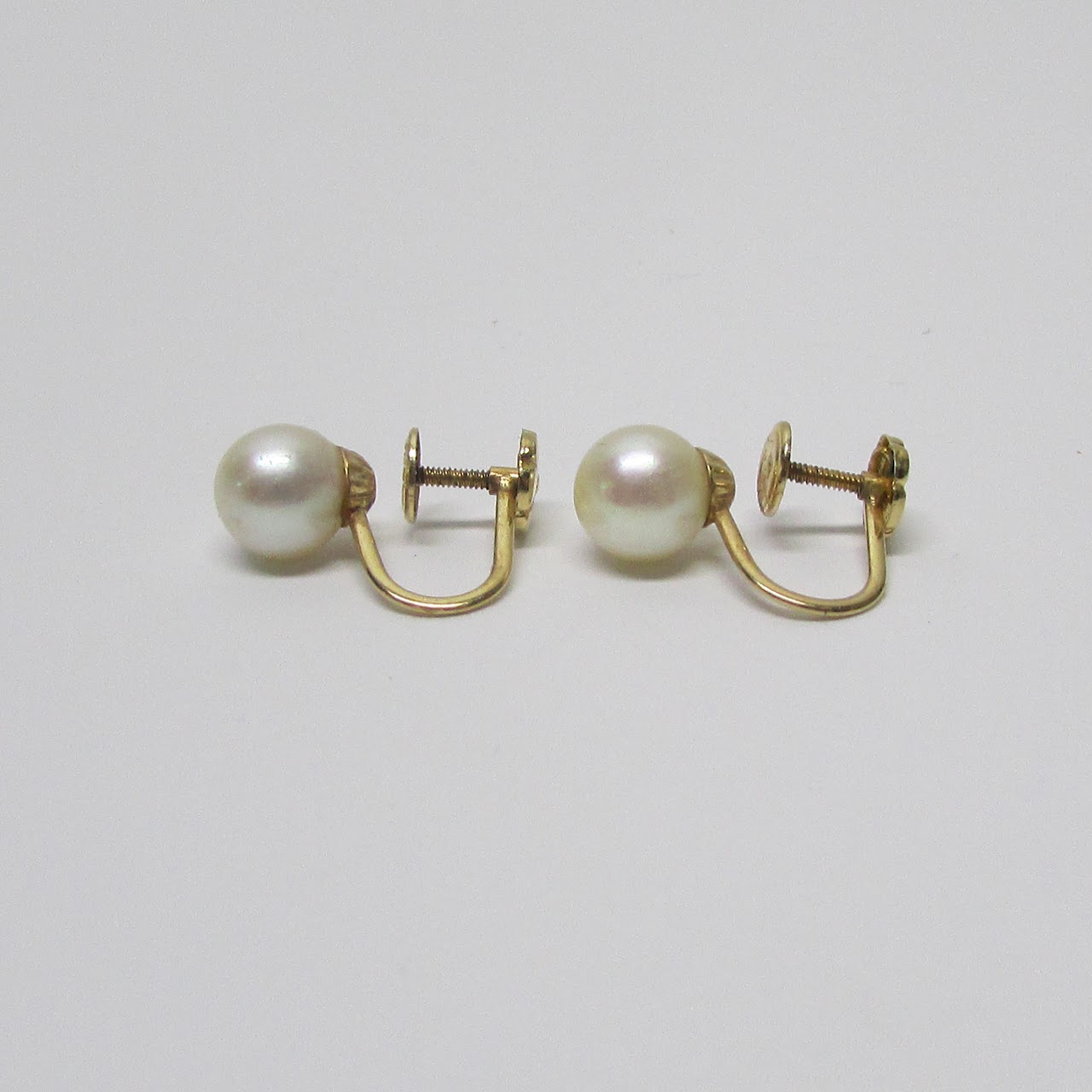 14K Gold & Pearl Screw Back Earrings