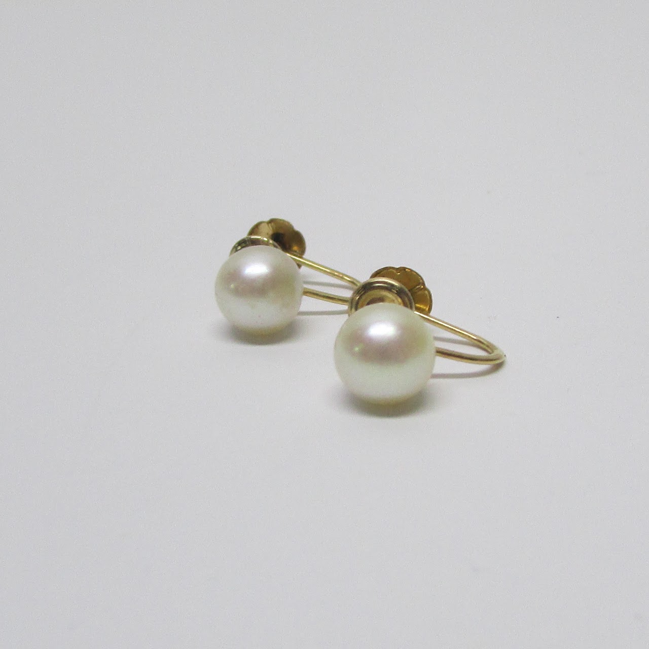 14K Gold & Pearl Screw Back Earrings