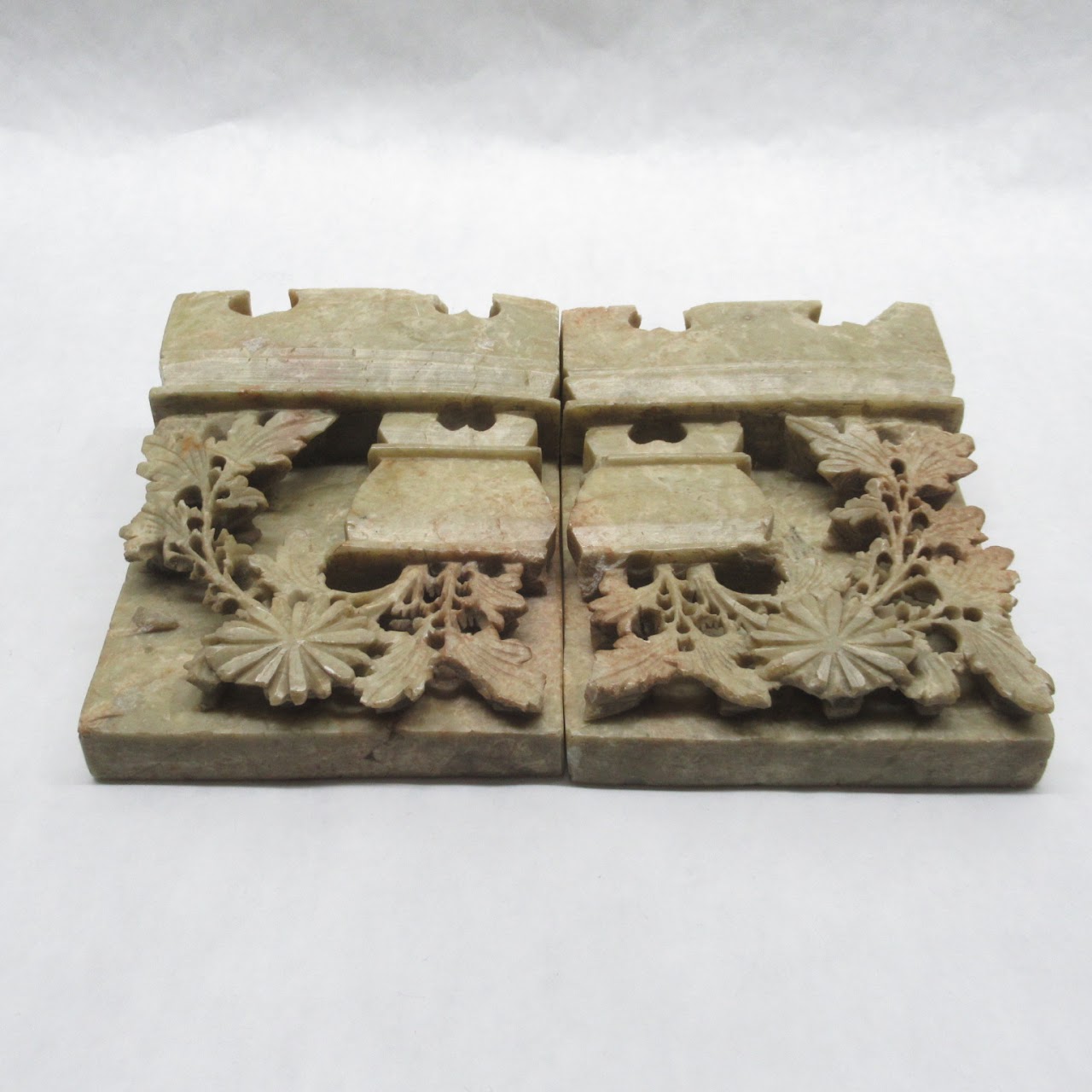 Carved Stone Bookends Pair