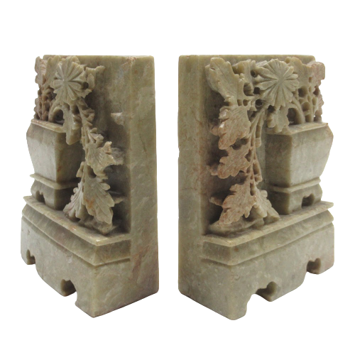 Carved Stone Bookends Pair