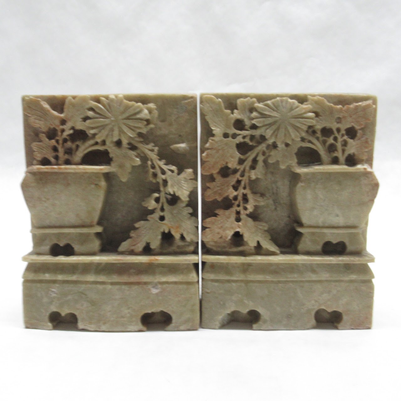 Carved Stone Bookends Pair